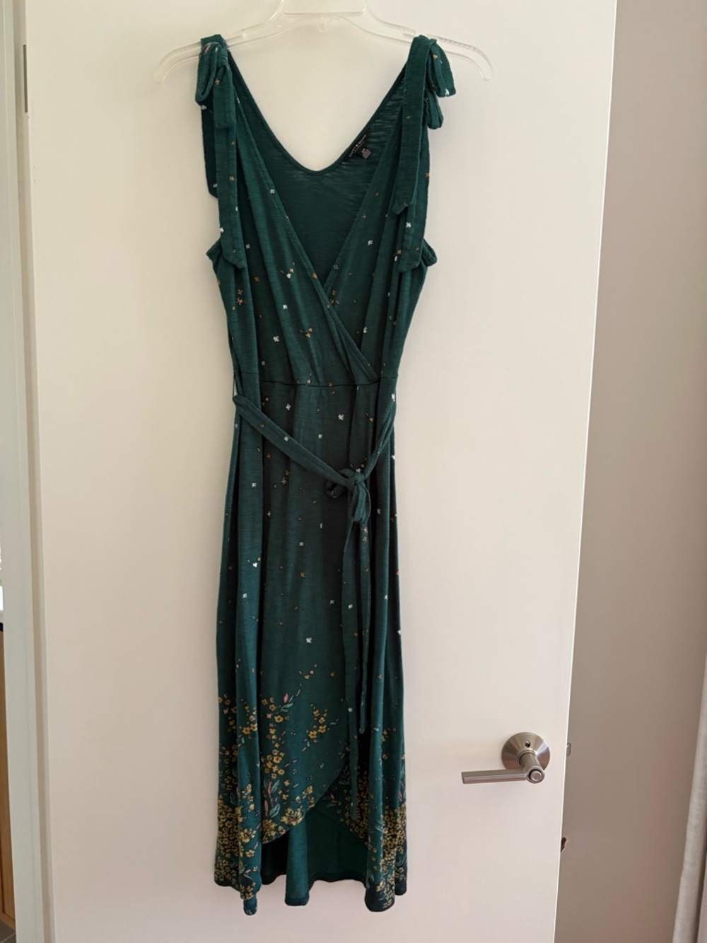 Lucky Brand Sleeveless Green Floral Faux Wrap Dress